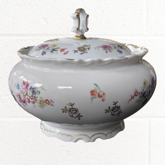 Reichenbach China Vintage Lidded Floral Bowl with Gold Trim - Picture 5 of 9